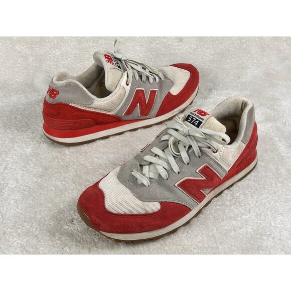 New Balance 574 Shoes Men’s Sz 13 ML574RSB Red White Grey Running Hiking Trainer - Picture 1 of 7
